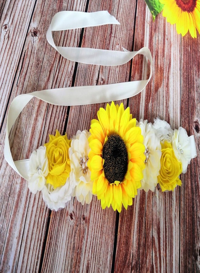 Oyabridal Sunflower Babyshower Sash for Gender Reveal Maternity Sash Belts Flower Pregnancy Belly Sash Belts Boy or Girl (Beige) - Image 5